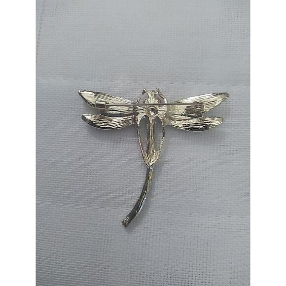 Oversized Dragonfly Brooch Pin Golden Tone Green Enamel Scarf Clip - Picture 5 of 5